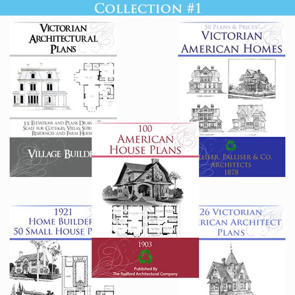 New Collection of 5 x RARE Victorian Architecture House Plan Books ~ Elevations Plans and Designs to print out and use Instant Download