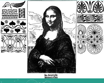 Pode incluir: Capa de livro em preto e branco com o título "História ilustrada da arte" e uma ilustração em preto e branco da Mona Lisa. A capa também inclui o texto "665 Gravuras Edição Francesa" e "Por Joseph Gauthier".