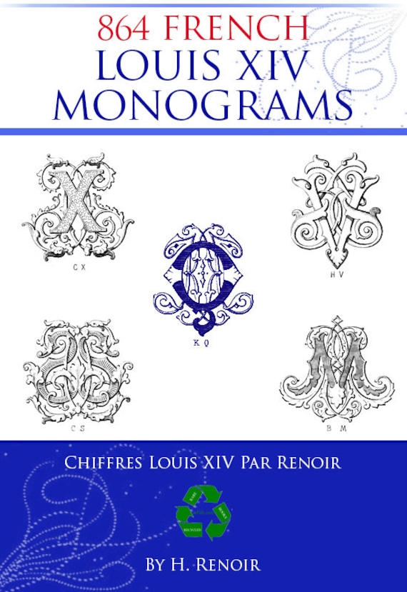 864 FRENCH MONOGRAMS Louis XIV Rare Printable Designs Book