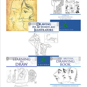 Rare Collection of 5 x Vintage DRAWING and SKETCHING Artist Books ~ lessons ~ Tutorials ~ Methods ~ Illustrations Printable Instant Download