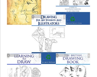 Rare Collection of 5 x Vintage DRAWING and SKETCHING Artist Books ~ lessons ~ Tutorials ~ Methods ~ Illustrations Printable Instant Download
