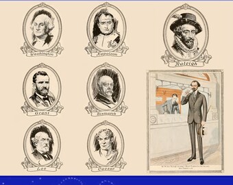FAMOUS MEN In HISTORY How Washington Napoleon Caesar Raleigh Grant Lee Bismark would look as Tailored Men in 1916 Printable Instant Download