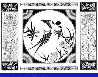 May include: A black and white illustration of a bird with a long tail perched on a branch with flowers. The illustration is surrounded by a black frame with decorative elements. The title "80 MOTIFS FOR DECORATION" is at the top of the image. The text "BY JOHN WARD" is at the bottom of the image.