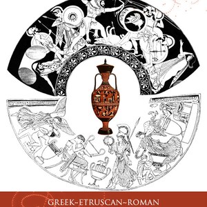 May include: A book cover with the title "History of Ancient Pottery" in red and black text. The cover features a black and white illustration of a vase with figures on either side. The text "Greek-Etruscan-Roman" is below the vase and the author's name is below that.