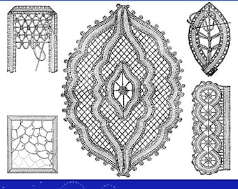 POINT LACE Instructions and PATTERNS Illustrations on Bars - Edgings - Wheels - Rosettes - Stitches - Patterns - Printable Instant Download