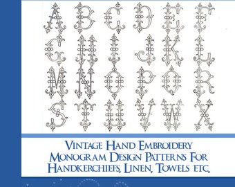 Vintage Hand EMBROIDERY MONOGRAM Design PATTERNS 100s of Designs 66 pages Printable Top Reviews Instant Download