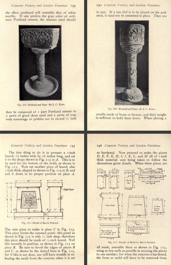 How To Make Concrete Pottery And Garden Furniture Rare 1910 Etsy