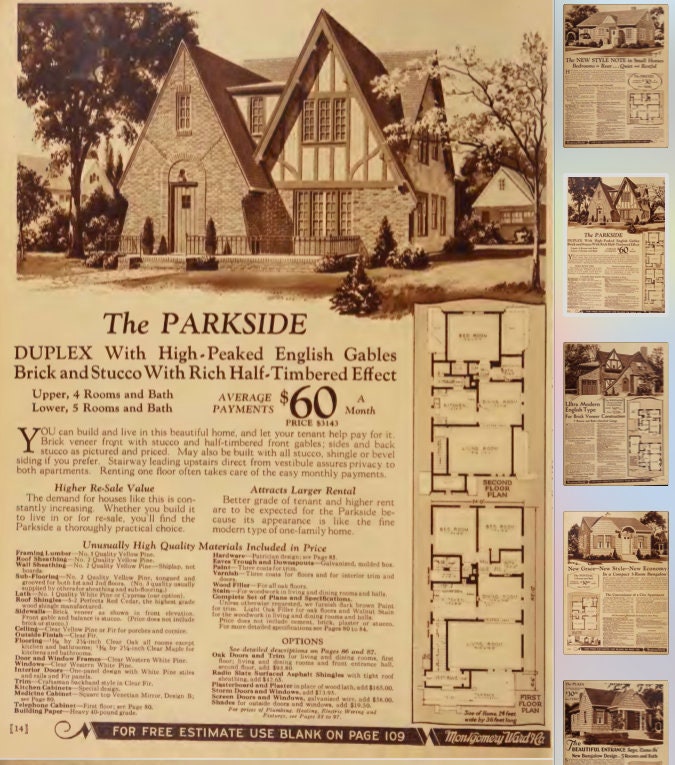1930年代の建築住宅プランカタログ。シンプルなレイアウトのフロア