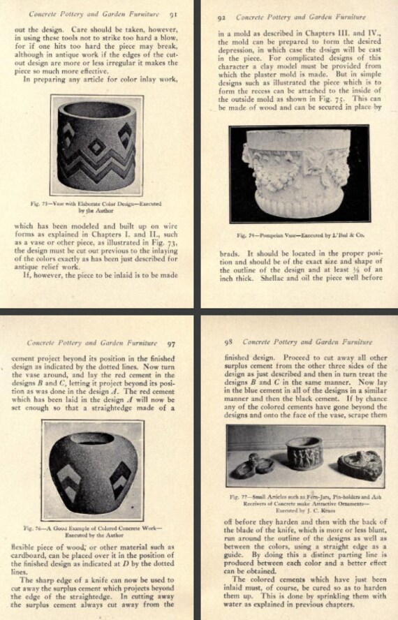 How To Make Concrete Pottery And Garden Furniture Rare 1910 Etsy