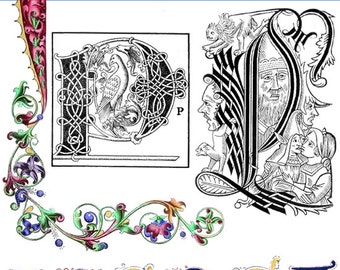 FANCY ALPHABETS of The Middle Ages RARE Illustrated Book in Color ~ Crafts People, Scrapbookers, Designers 42 pgs Printable Instant Download