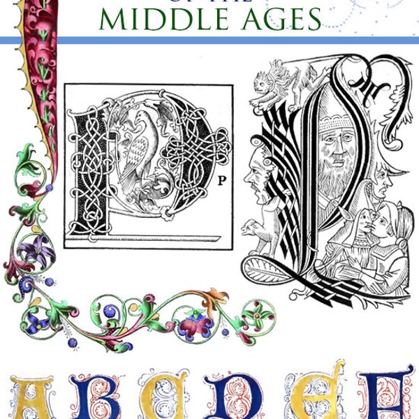 ALPHABETS FANTAISIES du Moyen Âge RARE Illustrated Book in Color ~ Crafts People, Scrapbookers, Designers 42 pgs Printable Instant Download