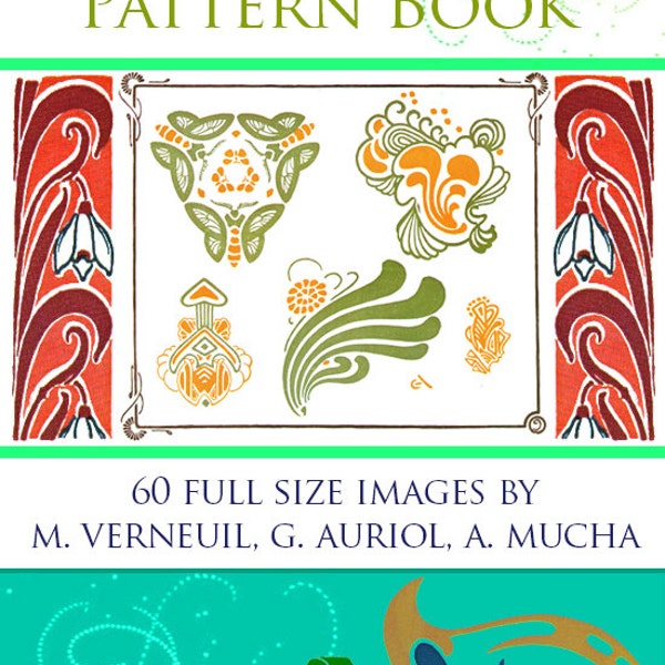 ART NOUVEAU PATTERNS Book 60 Full Page Designs By Maurice Verneuil, Georges Auriol, Alphonse Mucha Rare Printable illustrations Scrapbooking