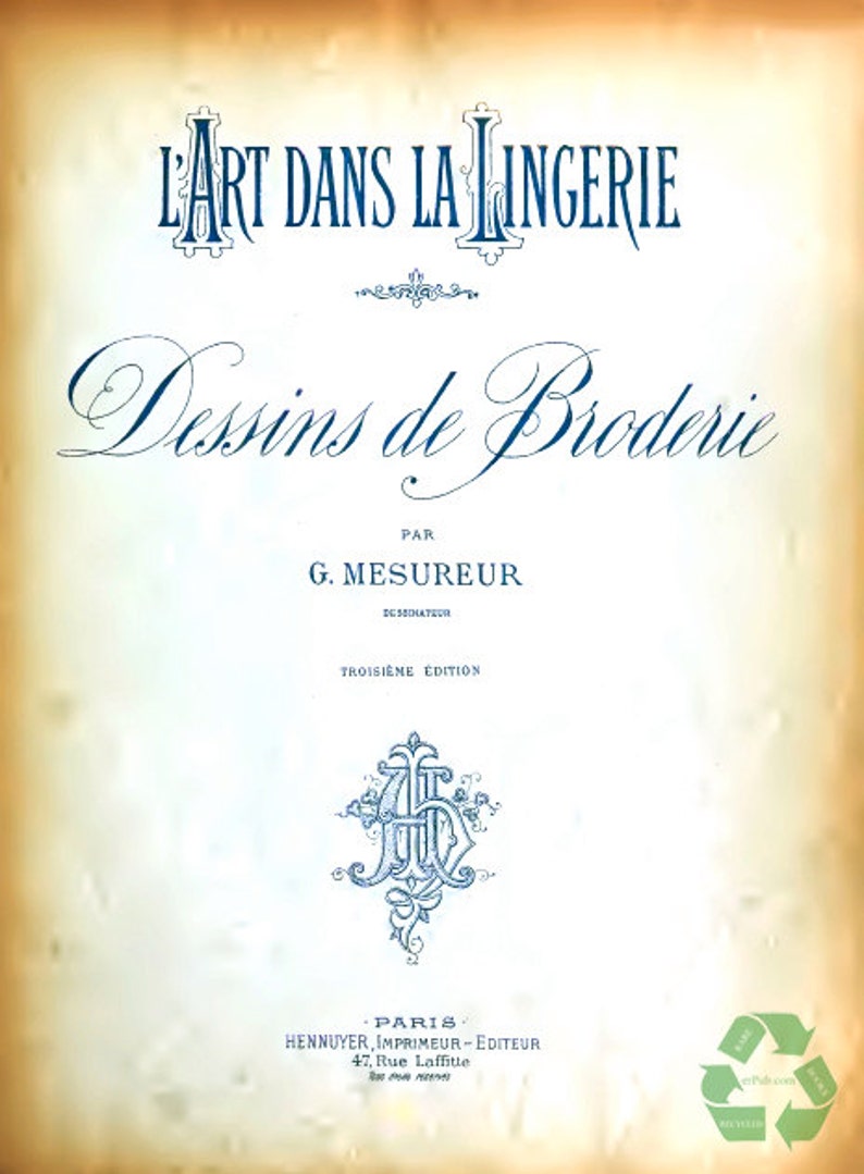 Rare illustrated FRENCH HAND EMBROIDERY Patterns Book 99 Pages of Printable Fancy Alphabet Designs Instant Download See Top Reviews image 2