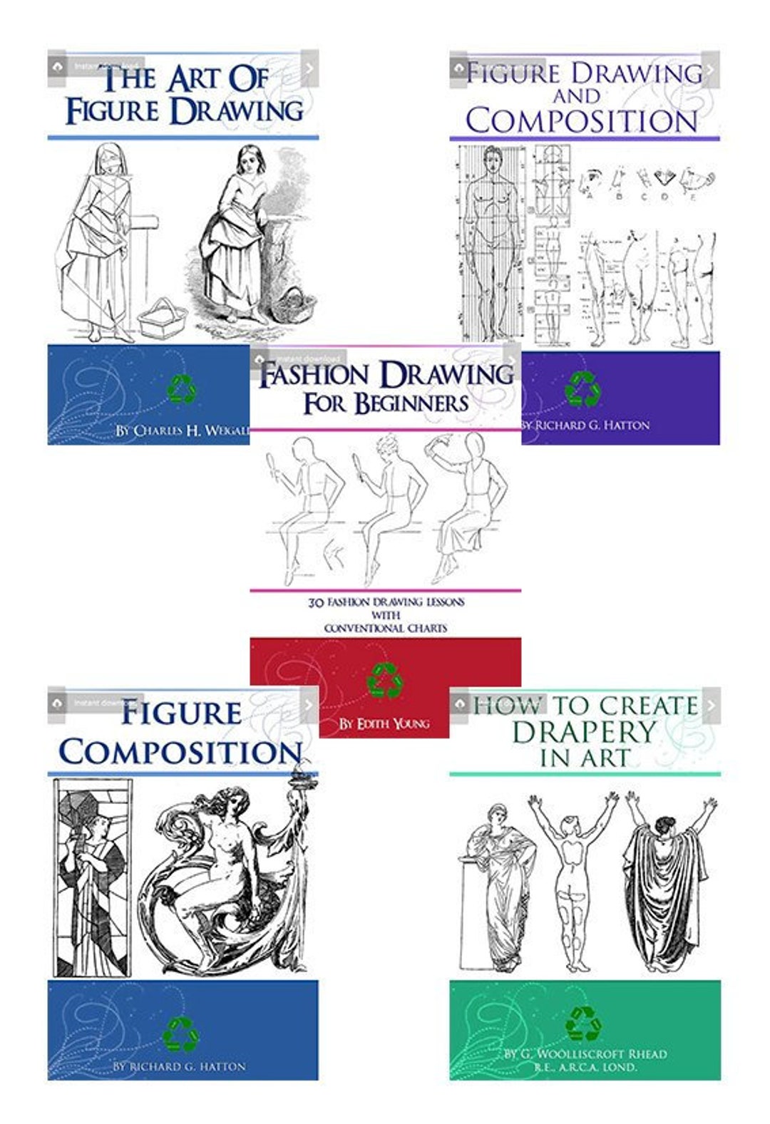 Rare Collection of 5 X Victorian FIGURE DRAWING ART Books