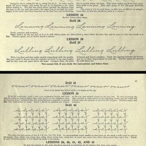 May include: A vintage handwriting guide with drills for practicing cursive letters. The guide includes instructions for forming the letters L, g, and o, as well as tips for spacing and speed.