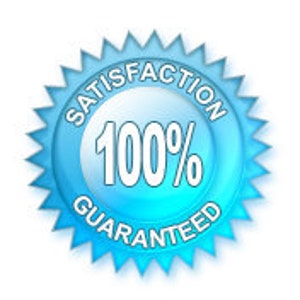 May include: Blue and white starburst-shaped seal with the text "SATISFACTION 100% GUARANTEED".