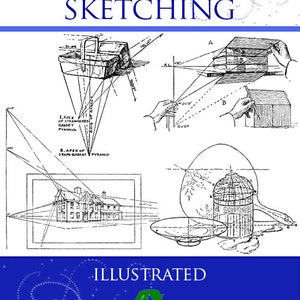May include: A black and white illustration of a book cover titled "Freehand Perspective Sketching Illustrated" by Dora Miriam Norton. The cover features a drawing of a house, a birdcage, and a basket.