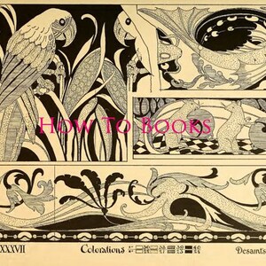 May include: Black and white illustration of a parrot, two rats, and a fish. The illustration is divided into three sections. The top section features the parrot, the middle section features the rats, and the bottom section features the fish. The illustration is labeled "Plate XXVII", "Colorations", and "Desaints Stencilling".