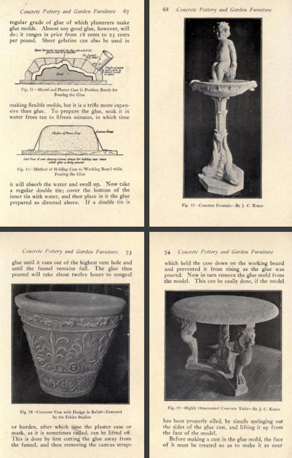 How To Make Concrete Pottery And Garden Furniture Rare 1910 Etsy