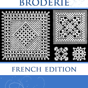 May include: Book cover with the title "La Frivolite Motifs de Broderie" in French. The cover features a blue background with white text and a white recycling symbol. The book is a French edition and features several intricate lace patterns.