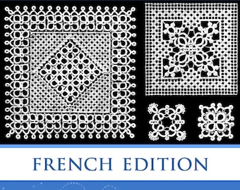May include: Book cover with the title "La Frivolite Motifs de Broderie" in French. The cover features a blue background with white text and a white recycling symbol. The book is a French edition and features several intricate lace patterns.
