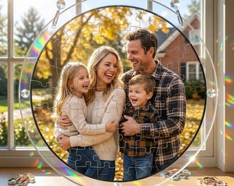 Personalized Acrylic Puzzle Suncatcher, Family Photo Window Hanging, Puzzle Sun Catcher, Rainbow Window Decor, Memorial Family Keepsake Gift