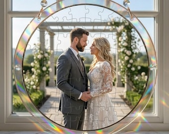 Personalized Wedding Puzzle Suncatcher, Custom Couple Photo, Acrylic Puzzle Ornament, Anniversary Gift for Wife Husband, Wedding Keepsake