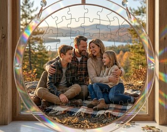 Atrapasueños de rompecabezas familiar personalizado, adorno de ventana con foto familiar personalizada, adorno de rompecabezas acrílico, regalo de recuerdo familiar, decoración de atrapasueños