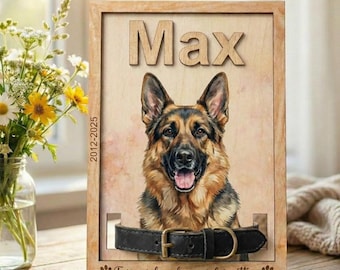 Marco conmemorativo personalizado para mascotas, recuerdo de collar, regalo para la pérdida de un perro, letrero conmemorativo para collar de mascota, marco de madera conmemorativo para perro