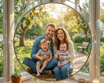 Personalized Acrylic Puzzle Suncatcher, Family Photo Window Hanging, Puzzle Sun Catcher, Rainbow Window Decor, Memorial Family Keepsake Gift
