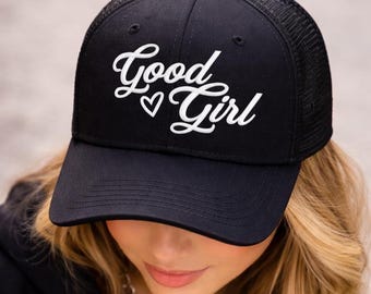 Good Girl Trucker Hat, Embroidered Y2K Aesthetic Baseball Cap, Cute Womens Summer Hat, Trendy Snapback, Bachelorette Party Gift Ideas
