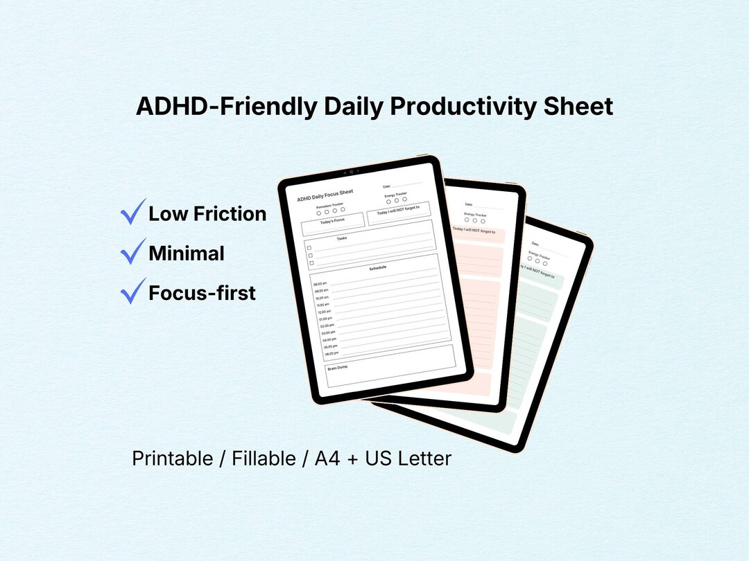 ADHD Daily Productivity Sheet | Minimal One-page Planner | Printable ...