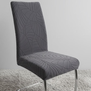 Funda de silla de jacquard con hojas, funda protectora elástica de licra para silla de comedor
