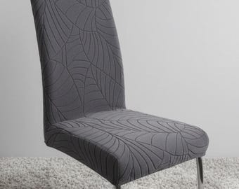 Funda de silla de jacquard con hojas, funda protectora elástica de licra para silla de comedor