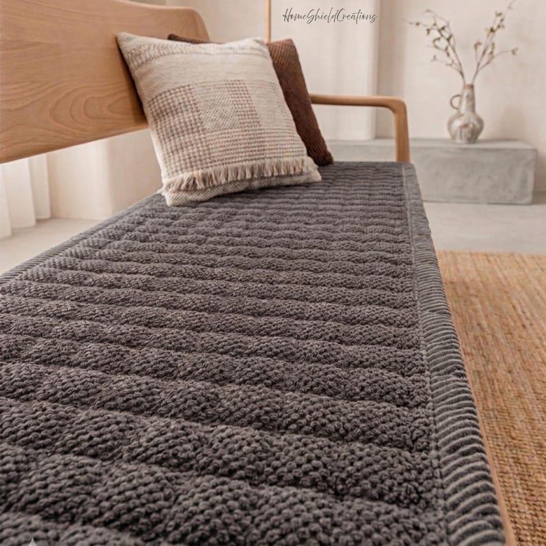 Thick gray corduroy sofa cushion cover with quilted anti-slip padded design for sectional couch, recliner, accent chair, and cozy autumn winter living room decor