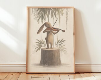 Rabbit Music Poster | Whimsical Animal Wall Art