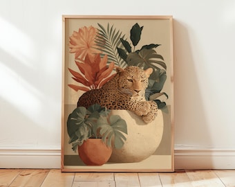 Botanical Leopard Poster | Tropical Animal Wall Art