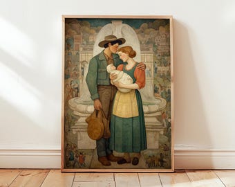 Vintage Familienposter | Retro Familie Illustration Wandkunst