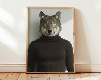 Modern Wolf Portrait Poster | Minimal Animal Wall Art