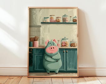 Kitchen Daydream Pig Poster | Cute Vintage Animal Wall Art