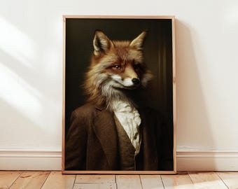 Póster de zorro caballero / Arte mural clásico de animales