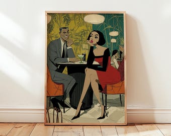 Retro Cocktail Poster | Mid Century Couple Wall Art