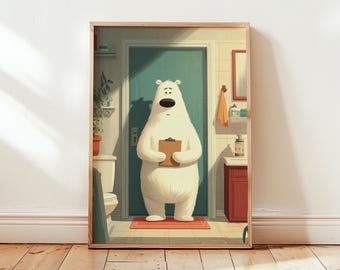 Poster met beer badkameropzichter | Grappige dieren muurkunst