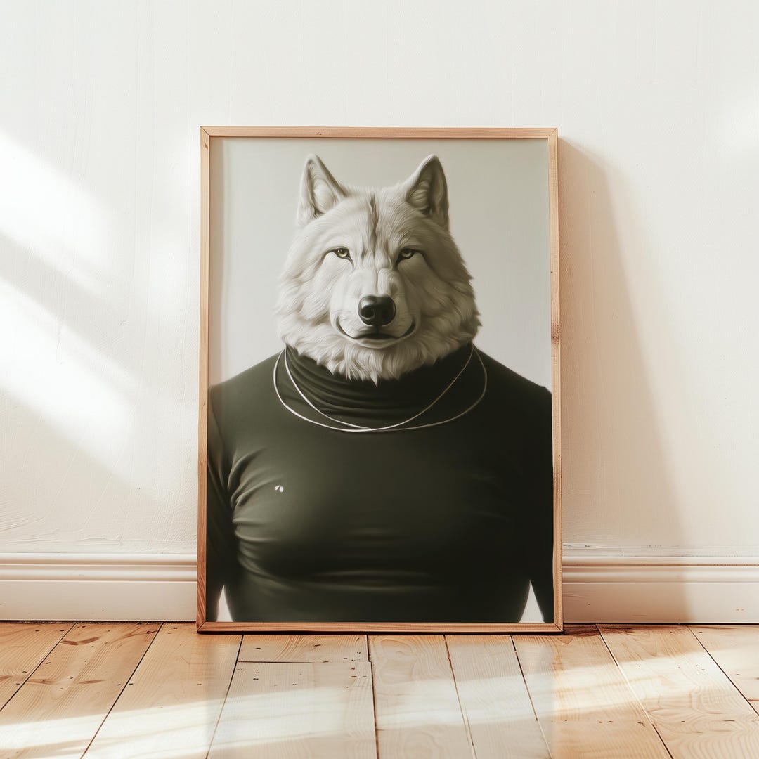 Ivory Alpha Wolf Poster | Modern Animal Wall Art - Etsy