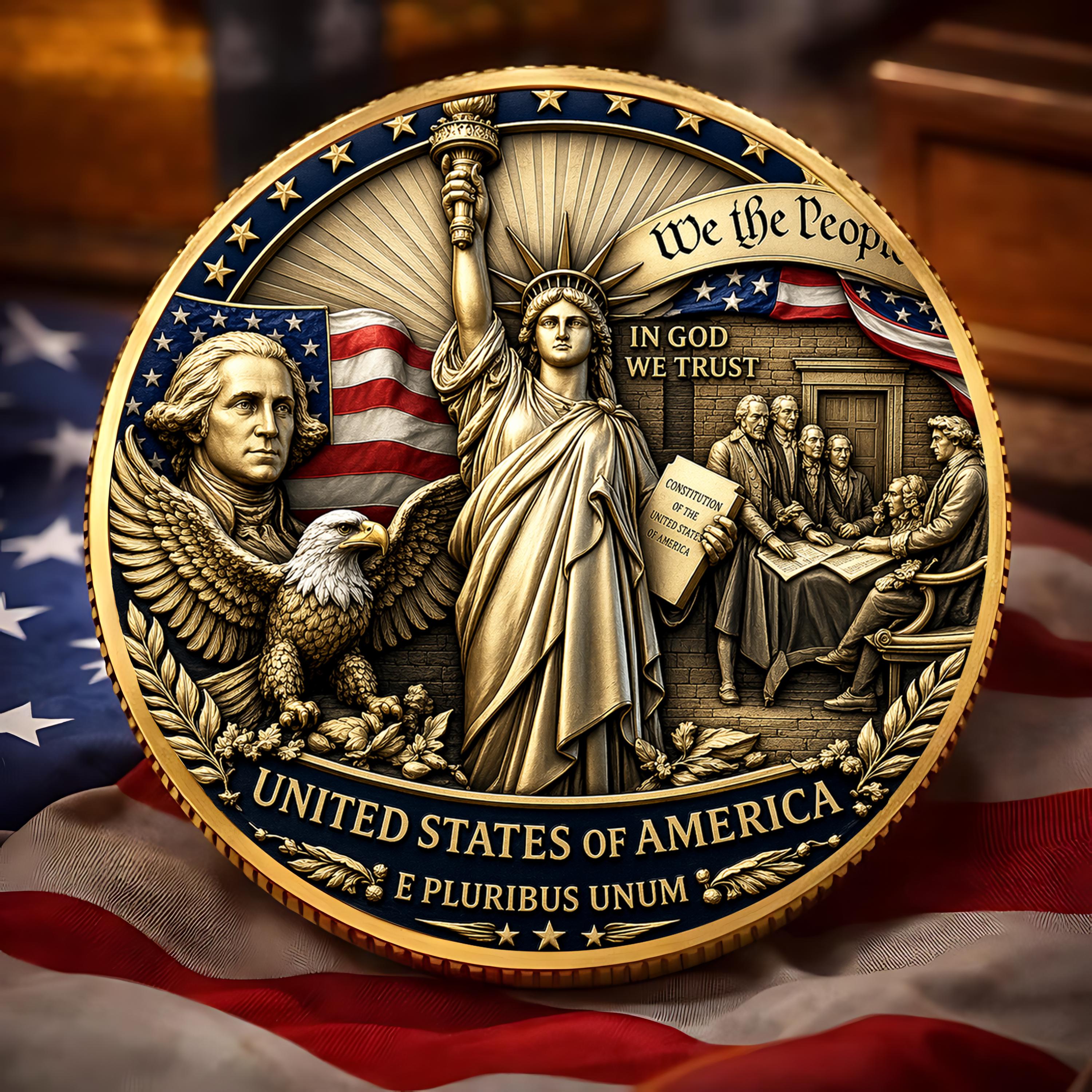 Discover USA 250th Anniversary Coin, Statue of Liberty Eagle Commemorative Coin 1776-2026, Patriotic Gift, American History Collectible