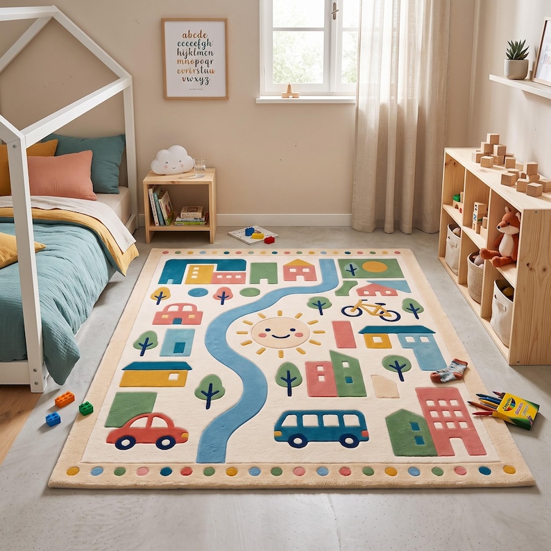Kids City Road Rug, Hand Tufted Wool Playroom Rug, Road Map Nursery Rug ...