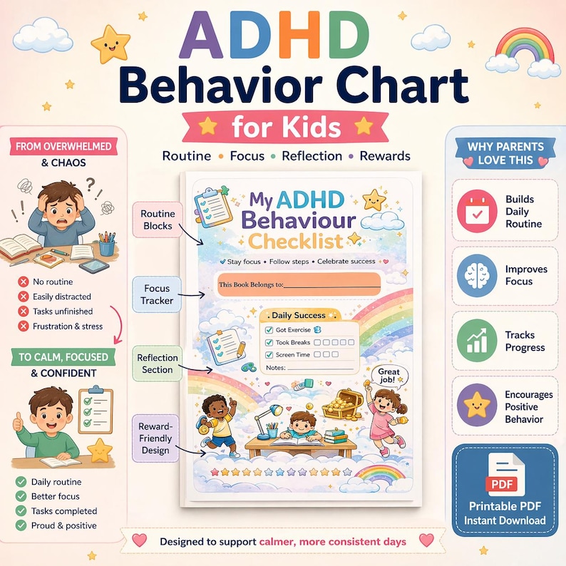 ADHD Behavior Chart Printable Pack | ASD Behavior Tracker | ABA Therapy ...