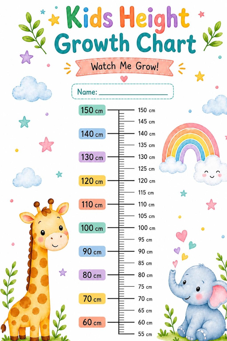 Height Development Kids Height Growth Chart, Nursery Decor, Baby Ruler (PDF) - Etsy UK