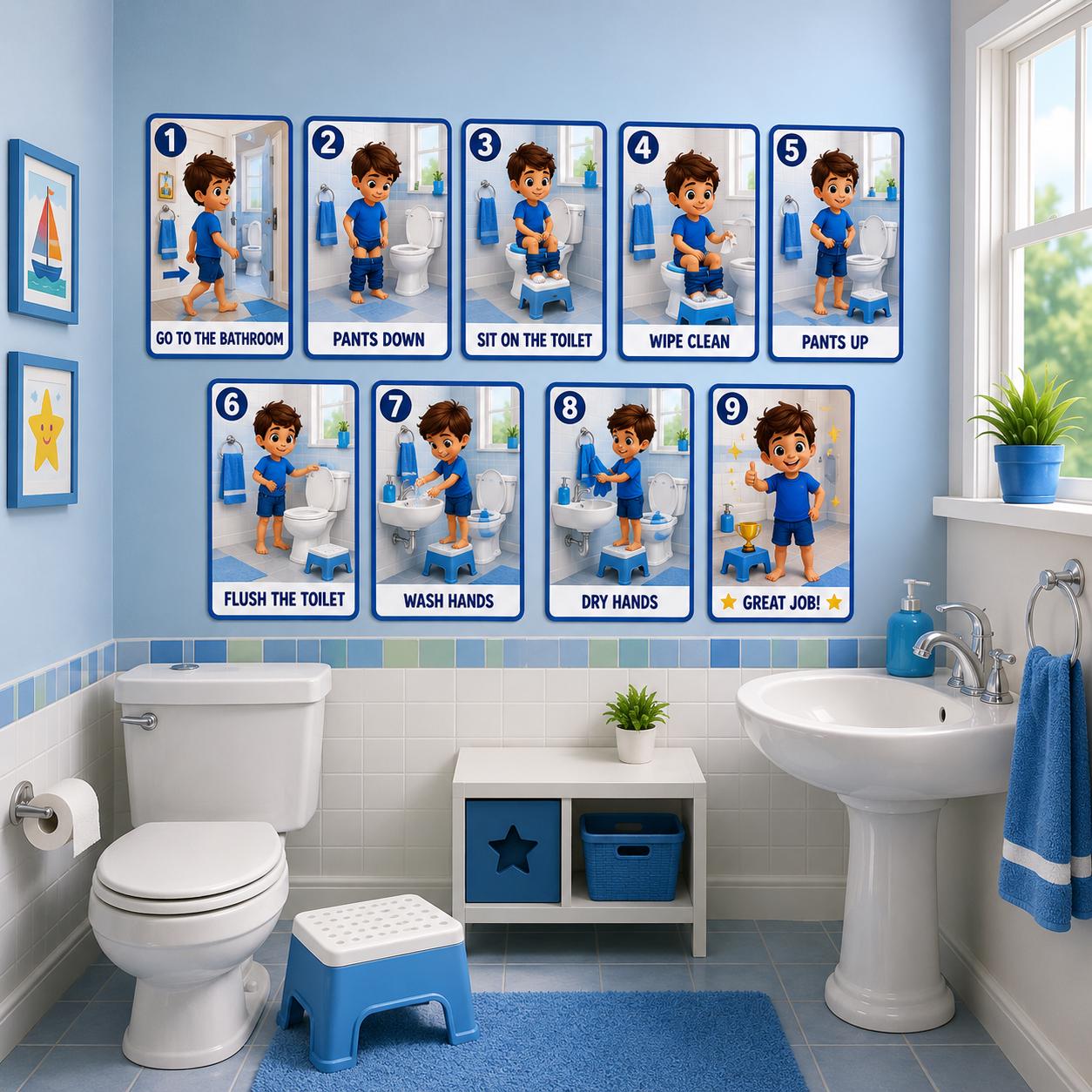 Potty Training Visual Cards for Boys & Girls | Printable Bathroom ...