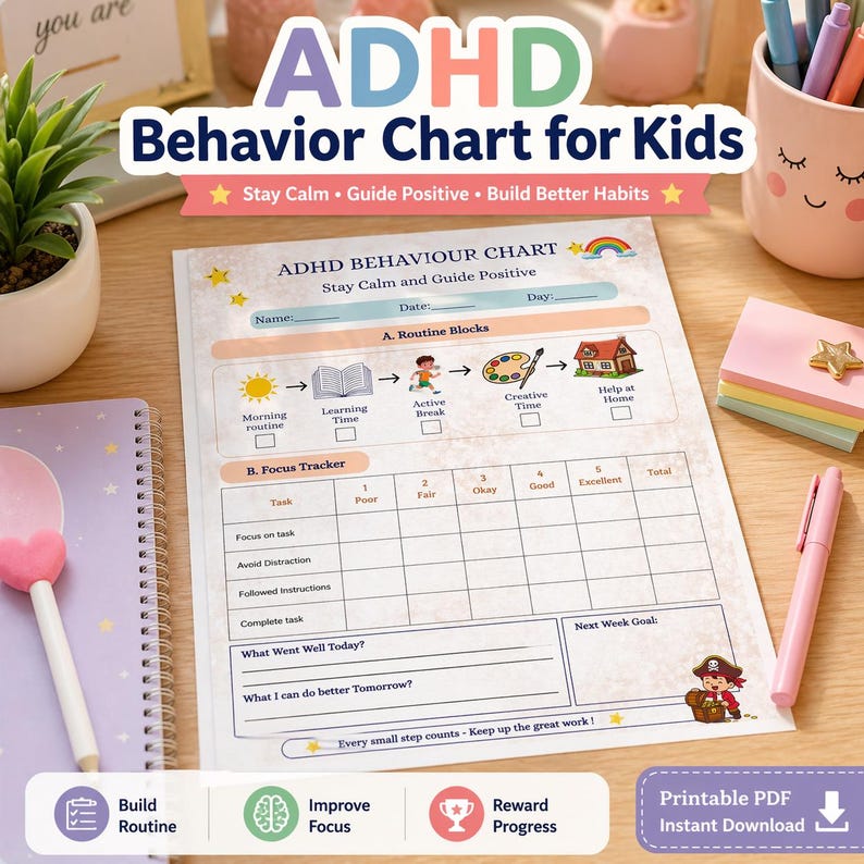 ADHD Behavior Chart Printable Pack | ASD Behavior Tracker | ABA Therapy ...